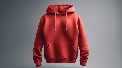 A 3D hoodie mockup in red, with no graphics or design, on a white background Generative AI