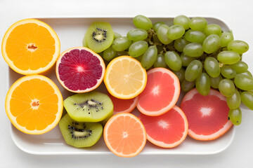 Naklejka na ściany i meble Dish of a fruits on white background top view