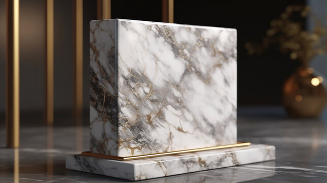A marble background adds a touch of luxury and elegance to this tabletop sign holder mockup Generative AI