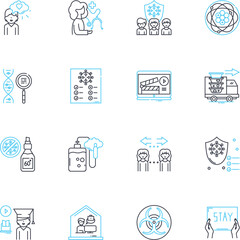 Microbes linear icons set. Bacteria, Viruses, Fungi, Pathogens, Microorganisms, Protists, Archaea line vector and concept signs. Plankton,Protozoa,Yeast outline illustrations