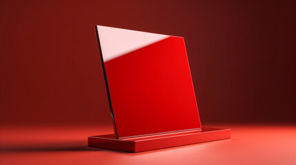 This blank tabletop sign holder mockup in bold red creates a statement for your branding needs Generative AI