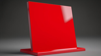 This blank tabletop sign holder mockup in bold red creates a statement for your branding needs Generative AI