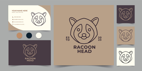 racoon head monoline animal logo and business card template © seecreate_invansion