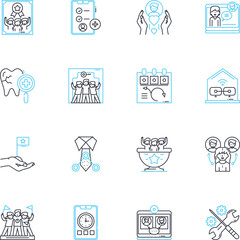 Human Factors linear icons set. Ergonomics, Psychology, Anthropometry, Perception, Attention, Memory, Cognition line vector and concept signs. Decision-making,Emotion,Motivation outline illustrations