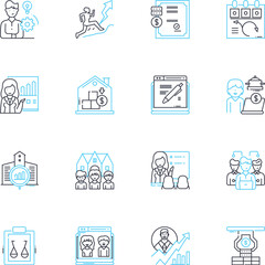 Employment and Bio linear icons set. Career, Resume, Job, Experience, Interview, Skills, Hiring line vector and concept signs. Training,Salary,Benefits outline illustrations