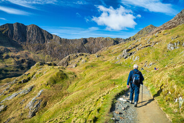 Pyg track to Snowdon on sunny day. North Wales