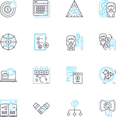 Corporate world linear icons set. Business, Finance, Industry, Company, Executive, Management, Leadership line vector and concept signs. Enterprise,Administration,Teamwork outline illustrations