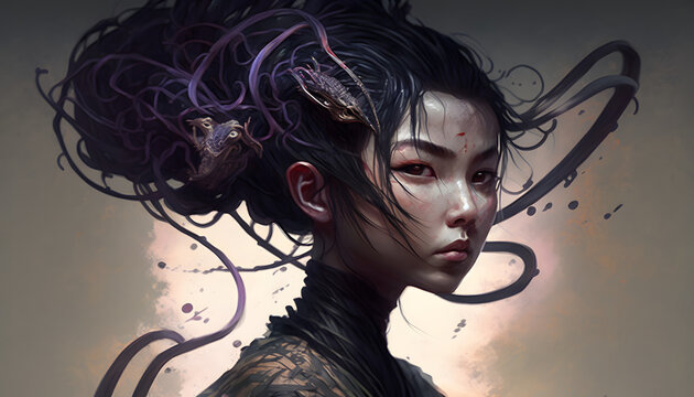 The Rokurokubi: A Japanese creature with a peculiar ability to extend its neck, haunting the night with its eerie presence.