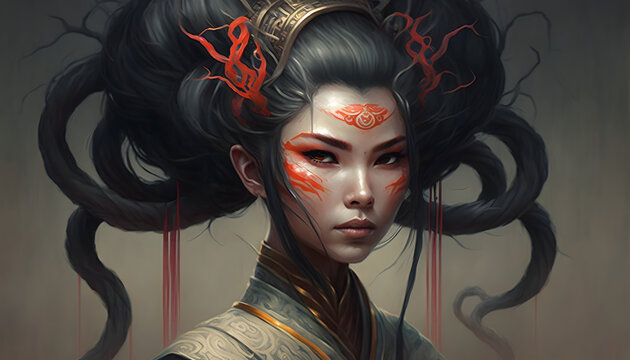 The Rokurokubi: A Japanese creature with a peculiar ability to extend its neck, haunting the night with its eerie presence.