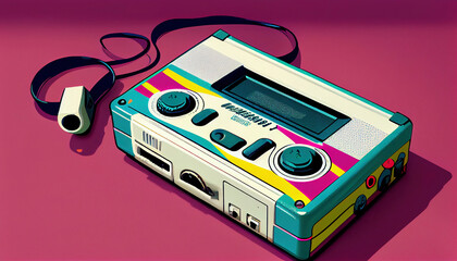 Walkman design retro style background. Futuristic Vintage walkman, game 90s. Generative AI.