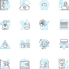 Community progress linear icons set. Growth, Development, Improvement, Advancement, Success, Thriving, Prosperity line vector and concept signs. Renewal,Change,Sustainability outline illustrations