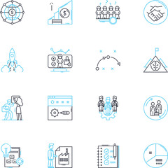 Commercial operations linear icons set. Strategy, Marketing, Sales, Logistics, Operations, Finance, Accounting line vector and concept signs. Supply,Demand,Procurement outline illustrations