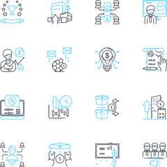 Asset control linear icons set. Inventory, Management, Tracking, Optimization, Utilization, Security, Maintenance line vector and concept signs. Monitoring,Audit,Compliance outline illustrations