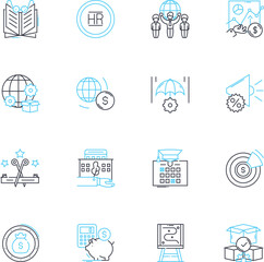 Trade regulation linear icons set. Competition, Antitrust, Monopoly, Cartel, Price-fixing, Mergers, Acquisitions line vector and concept signs. Market power,Predatory pricing,Fair competition outline