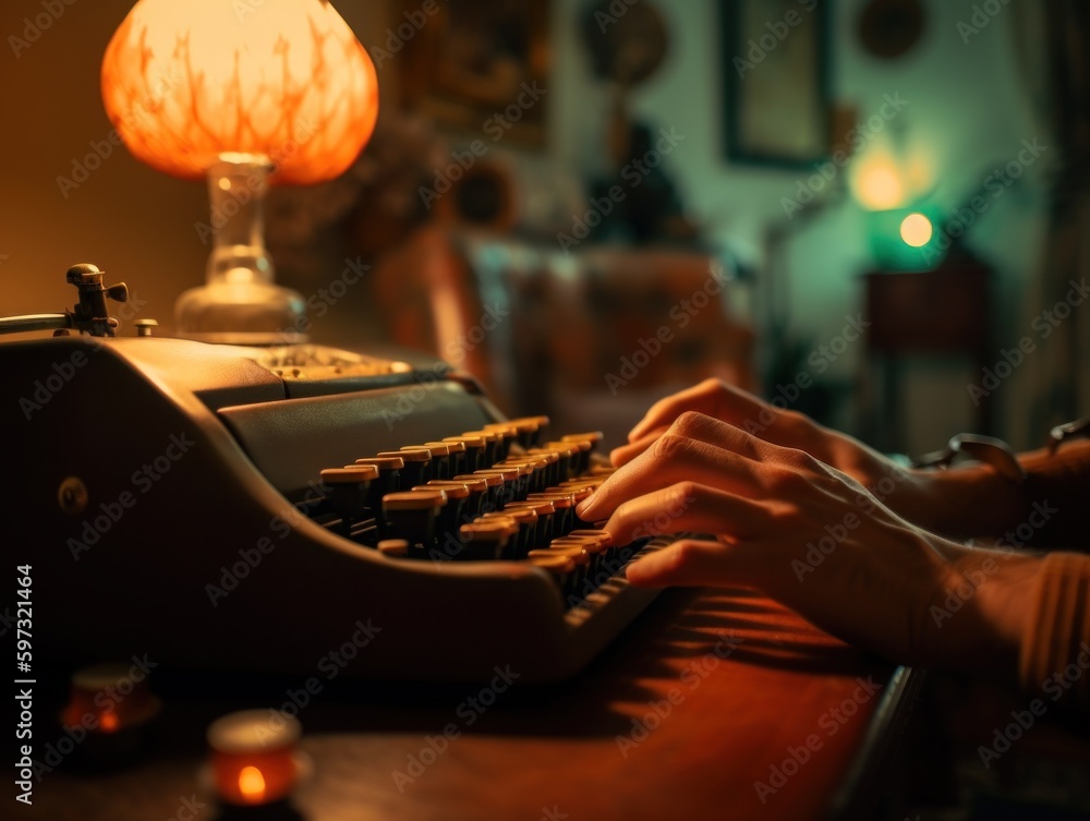 Fototapete a person typing on an old fashioned typewriter. ai generative image.