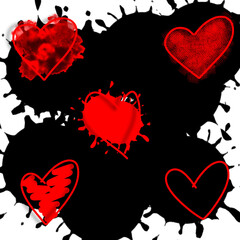 seamless background with hearts on ink splash 