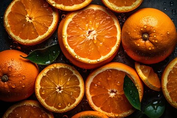 Cut oranges, close-up from above.
