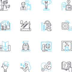 Sharp institution linear icons set. Innovative, Cutting-edge, Visionary, Exceptional, Piering, Advanced, Progressive line vector and concept signs. Dynamic,Creative,Leading outline illustrations