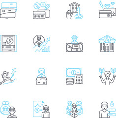 Profits earned linear icons set. Revenue, Gain, Earnings, Income, Return, Yield, Surplus line vector and concept signs. Benefit,Advantage,Prosperity outline illustrations