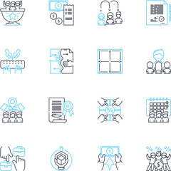 Organization linear icons set. Efficiency, Collaboration, Structured, Management, Teamwork, Accountability, Innovation line vector and concept signs. Optimization,Strategy,Cohesion outline