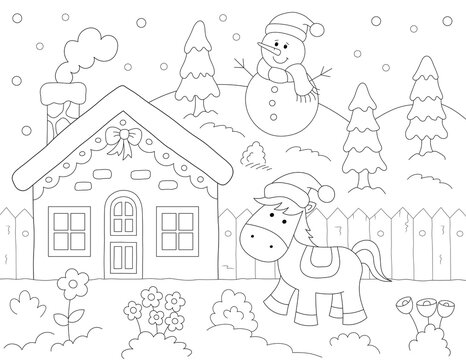 christmas horse coloring page. you can print it on 8.5x11 inch paper