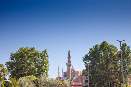 Main building of Kalenderhane mosque seen from afar during sunny afternoon; Kalenderhane Camii is an small muslim mosque of Fatih district in istanbul, Turkey.