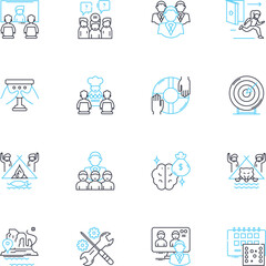 Partnership coalition linear icons set. Collaboration, Alliance, Unity, Synergy, Partnership, Coalition, Jointly line vector and concept signs. Mutualism,Teamwork,Synergy outline illustrations - obrazy, fototapety, plakaty