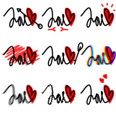set of i love you with many style 