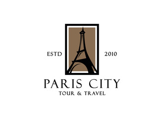 Paris tourist attraction logo design. Paris Eiffel tower travel landmark vector design. Paris famous places logotype