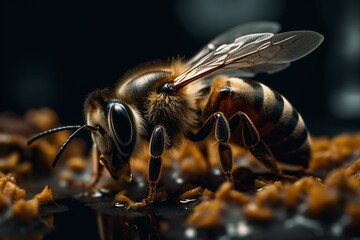 Bee collecting nectar from the comb. Generative AI