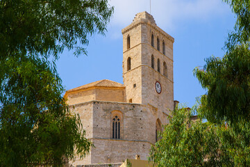Bell tower of the Saint Mary Cathedral at the top of the Castle of Eivissa in Dalt Vila, the old city center of Ibiza in the Balearic Islands, Spain © Alexandre ROSA