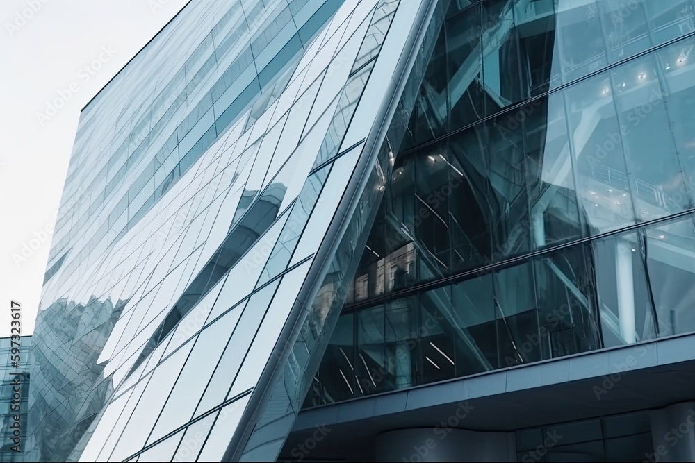 Poster skyscraper with a modern architecture design and a glass facade. generative ai