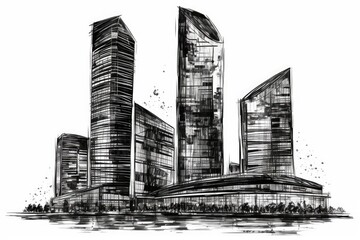 tall buildings in black and white. Generative AI