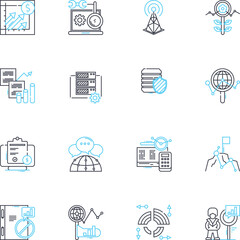 Financial appraisal linear icons set. Valuation, Assessment, Analysis, Evaluation, Projection, Cashflow, Profitability line vector and concept signs. Liquidity,ROI,Capitalization outline illustrations