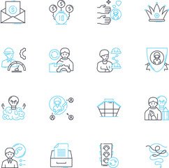 File organization linear icons set. Folders, Tags, Sort, Categorize, Alphabetize, Archive, Indexing line vector and concept signs. Rename,Backup,Catalog outline illustrations