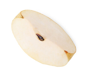 Slice of fresh apple pear isolated on white, top view