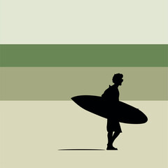 Vector de surfista con tabla de surf caminando por la playa