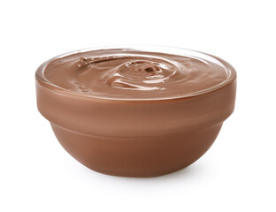 Bowl of delicious chocolate paste isolated on white