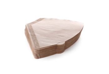 Stack of paper coffee filters isolated on white