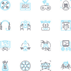 Cloud computing linear icons set. Scalability, Virtualization, Flexibility, Integration, Automation, Efficiency, Security line vector and concept signs. Accessibility,Continuity,Agility outline
