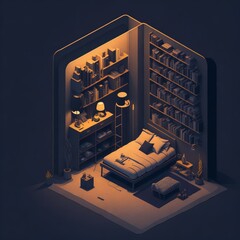 3d bedroom isometric illustration