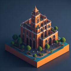 cute isometric floating city of spain 3d