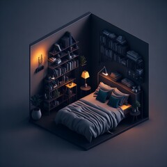 3d bedroom isometric illustration