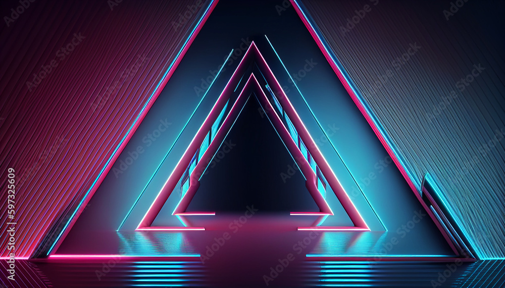 Poster 3d rendering process. it features a glowing neon square frame that adds an extra layer of visual int