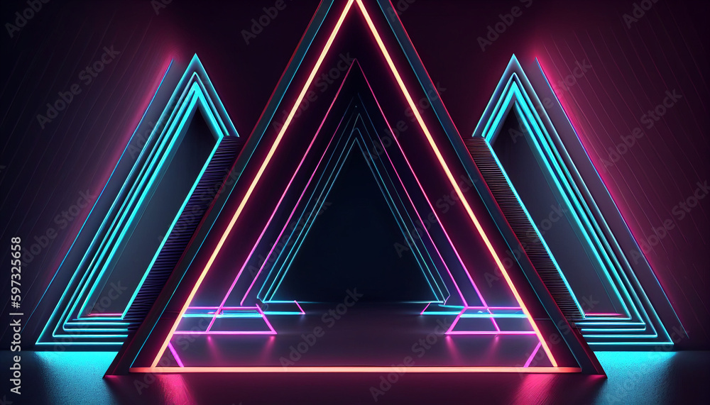 Poster 3d rendering process. it features a glowing neon square frame that adds an extra layer of visual int