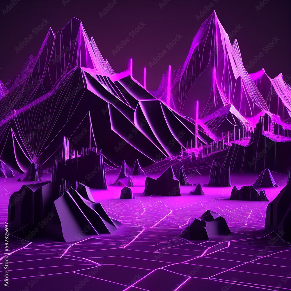 Poster abstract and visually stunning cyber space landscape that has been created through 3d rendering. the