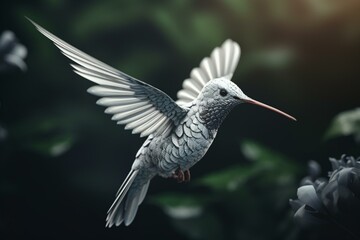 White 3D hummingbird rendering. Generative AI