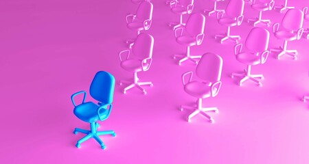 Office chairs competing with each other. Leadership concept. We are hiring. 