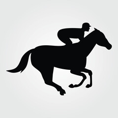 Horses Silhouette, Horse Racing, Horse Riding Equine Equestrian Race, Jockey Pony Outline Horse Rider Vector