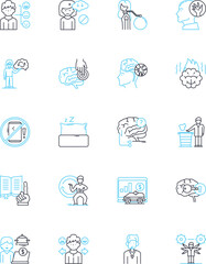 Self-discipline linear icons set. Focus, Commitment, Willpower, Determination, Persistence, Consistency, Motivation line vector and concept signs. Control,Responsibility,Resilience outline - obrazy, fototapety, plakaty